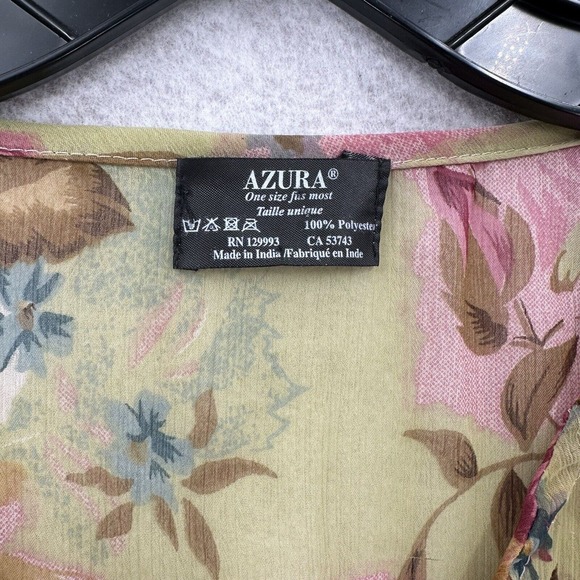 Azura Kimono Blouse Womens One Size Green Pink Floral Pullover Chiffon Cover Up - Picture 5 of 9